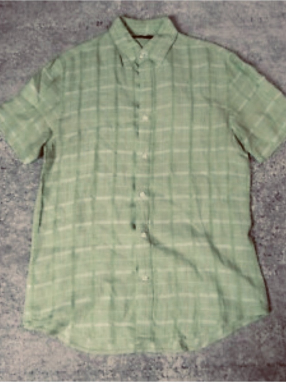 Perry Ellis Light Green Plaid Short-Sleeve Button-Down Shirt